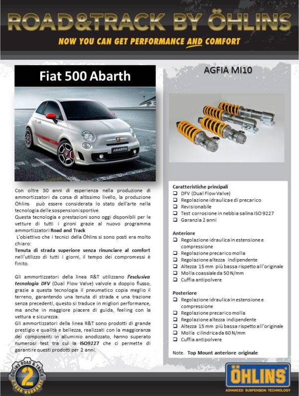 KIT Ammortizzatori OHLINS 500 ABARTH AGFIA MI10 Ultima versione ORIGINALI - immagine 2